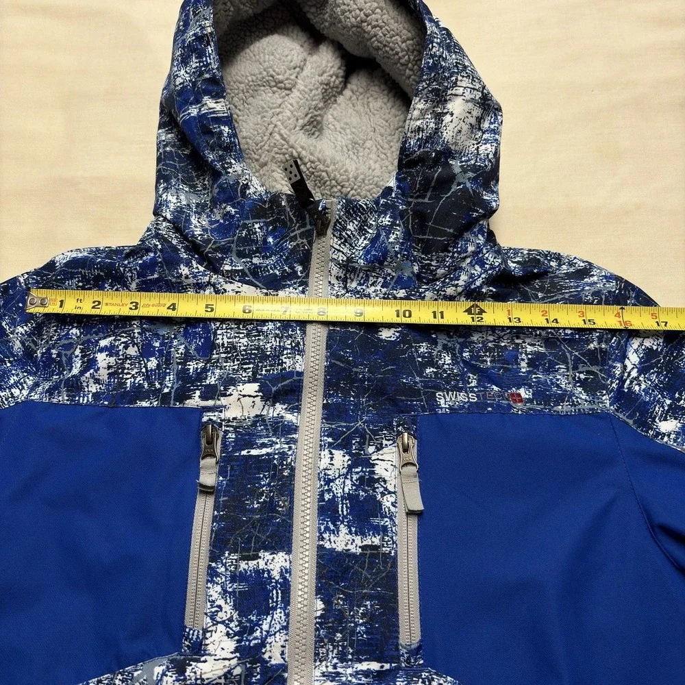 SwissTech Youth  (10-12) Hooded Full Zip Fleece Lined Jacket Blue/White/Gray